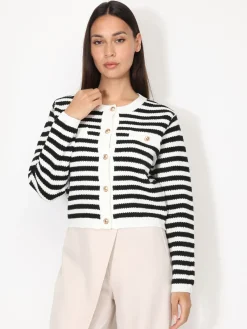 Best La Modeuse Cardigan à rayures et boutons dorés