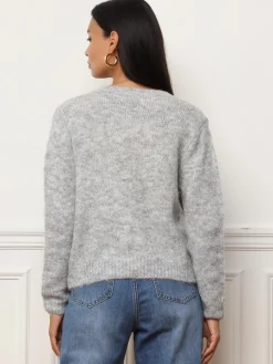 Discount La Modeuse Cardigan à sequins et boutons perles Gris