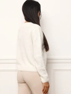 Clearance La Modeuse Cardigan à sequins et boutons perles Blanc
