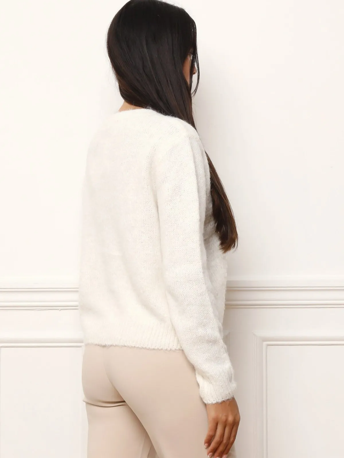 Clearance La Modeuse Cardigan à sequins et boutons perles Blanc
