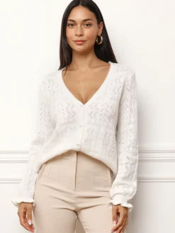 Online La Modeuse Cardigan ajouré à boutons nacrés Blanc