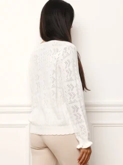 Online La Modeuse Cardigan ajouré à boutons nacrés Blanc