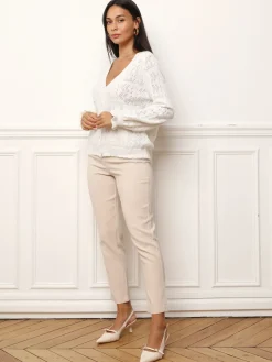 Online La Modeuse Cardigan ajouré à boutons nacrés Blanc