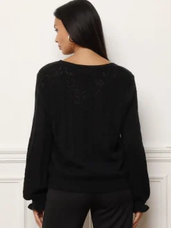 Outlet La Modeuse Cardigan ajouré à boutons nacrés Noir