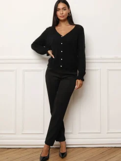 Outlet La Modeuse Cardigan ajouré à boutons nacrés Noir