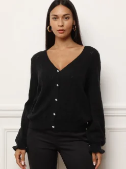 Outlet La Modeuse Cardigan ajouré à boutons nacrés Noir