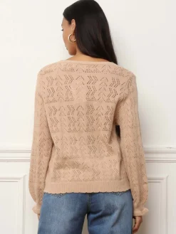 Online La Modeuse Cardigan ajouré à boutons nacrés Taupe