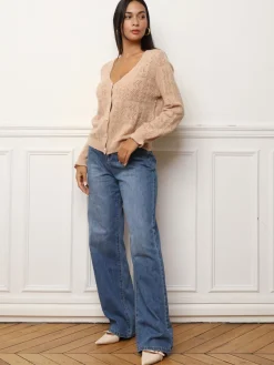 Online La Modeuse Cardigan ajouré à boutons nacrés Taupe