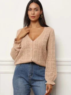 Online La Modeuse Cardigan ajouré à boutons nacrés Taupe