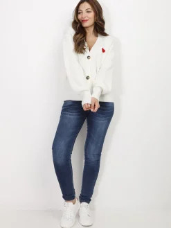 Best La Modeuse Cardigan avec petit c艙ur Blanc