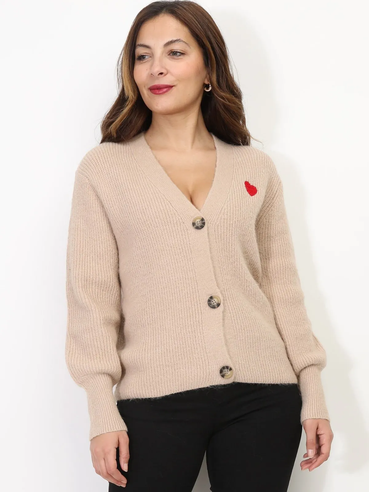 New La Modeuse Cardigan avec petit c艙ur Camel