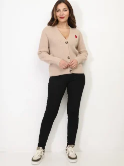 New La Modeuse Cardigan avec petit c艙ur Camel