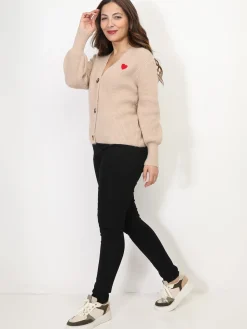 New La Modeuse Cardigan avec petit c艙ur Camel