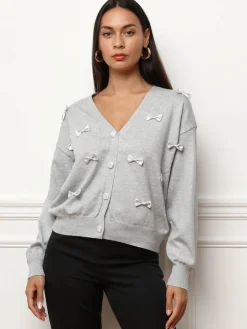 Sale La Modeuse Cardigan avec petits n艙uds satinés Grisclair
