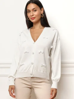New La Modeuse Cardigan avec petits n艙uds satinés Blanc