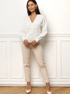New La Modeuse Cardigan avec petits n艙uds satinés Blanc