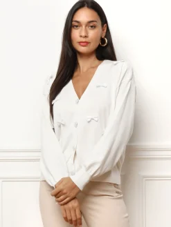 New La Modeuse Cardigan avec petits n艙uds satinés Blanc