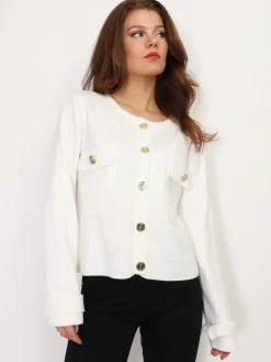 Online La Modeuse Cardigan avec poches à rabat et boutons dorés Blanc
