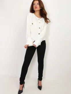 Online La Modeuse Cardigan avec poches à rabat et boutons dorés Blanc