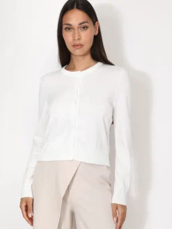 La Modeuse Cardigan classique à col rond et boutons Ecru