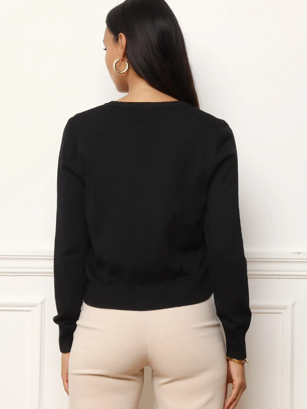 Clearance La Modeuse Cardigan classique à col rond et boutons Noir