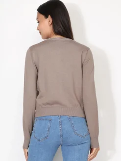 Discount La Modeuse Cardigan classique à col rond et boutons Taupe