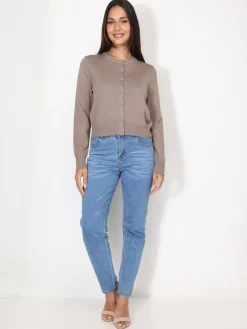 Discount La Modeuse Cardigan classique à col rond et boutons Taupe