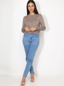 Discount La Modeuse Cardigan classique à col rond et boutons Taupe