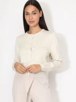 New La Modeuse Cardigan classique à col rond et boutons Beige