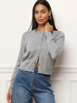Discount La Modeuse Cardigan classique à col rond et boutons Gris