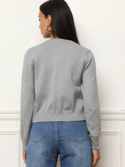 Discount La Modeuse Cardigan classique à col rond et boutons Gris