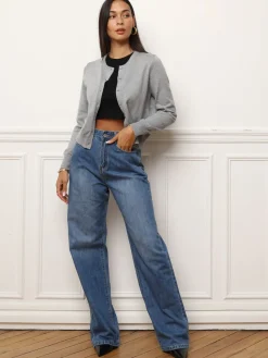 Discount La Modeuse Cardigan classique à col rond et boutons Gris