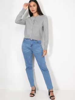 Discount La Modeuse Cardigan classique à col rond et boutons Gris