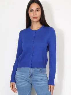 Best La Modeuse Cardigan classique à col rond et boutons Bleu