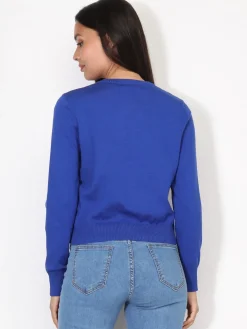 Best La Modeuse Cardigan classique à col rond et boutons Bleu