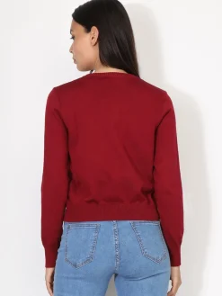Sale La Modeuse Cardigan classique à col rond et boutons Rougefoncé