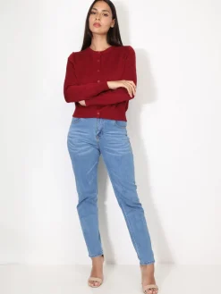 Sale La Modeuse Cardigan classique à col rond et boutons Rougefoncé
