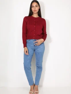 Sale La Modeuse Cardigan classique à col rond et boutons Rougefoncé