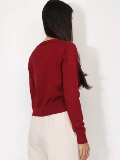 Clearance La Modeuse Cardigan col v et boutons Rougefoncé
