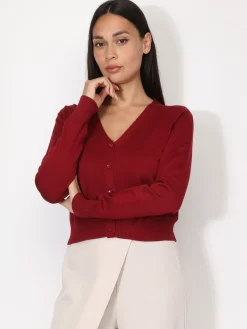 Clearance La Modeuse Cardigan col v et boutons Rougefoncé