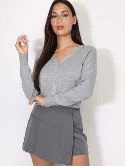 New La Modeuse Cardigan col v et boutons Gris