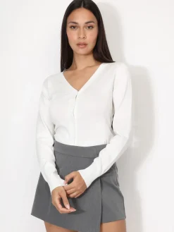 Hot La Modeuse Cardigan col v et boutons Ecru