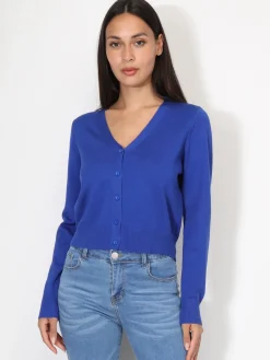 La Modeuse Cardigan col v et boutons Bleu