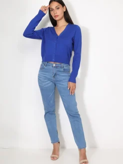 La Modeuse Cardigan col v et boutons Bleu
