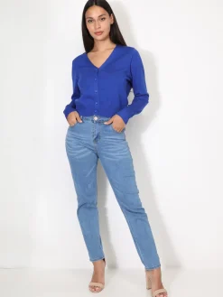 La Modeuse Cardigan col v et boutons Bleu