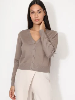 Clearance La Modeuse Cardigan col v et boutons Taupe