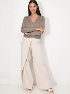 Clearance La Modeuse Cardigan col v et boutons Taupe
