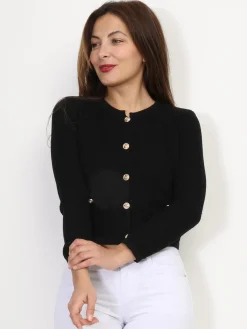 Hot La Modeuse Cardigan court à boutons dorés Noir