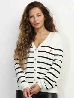 Best La Modeuse Cardigan marinière à boutons style officier Blanc