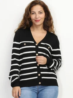 New La Modeuse Cardigan marinière à boutons style officier Noir